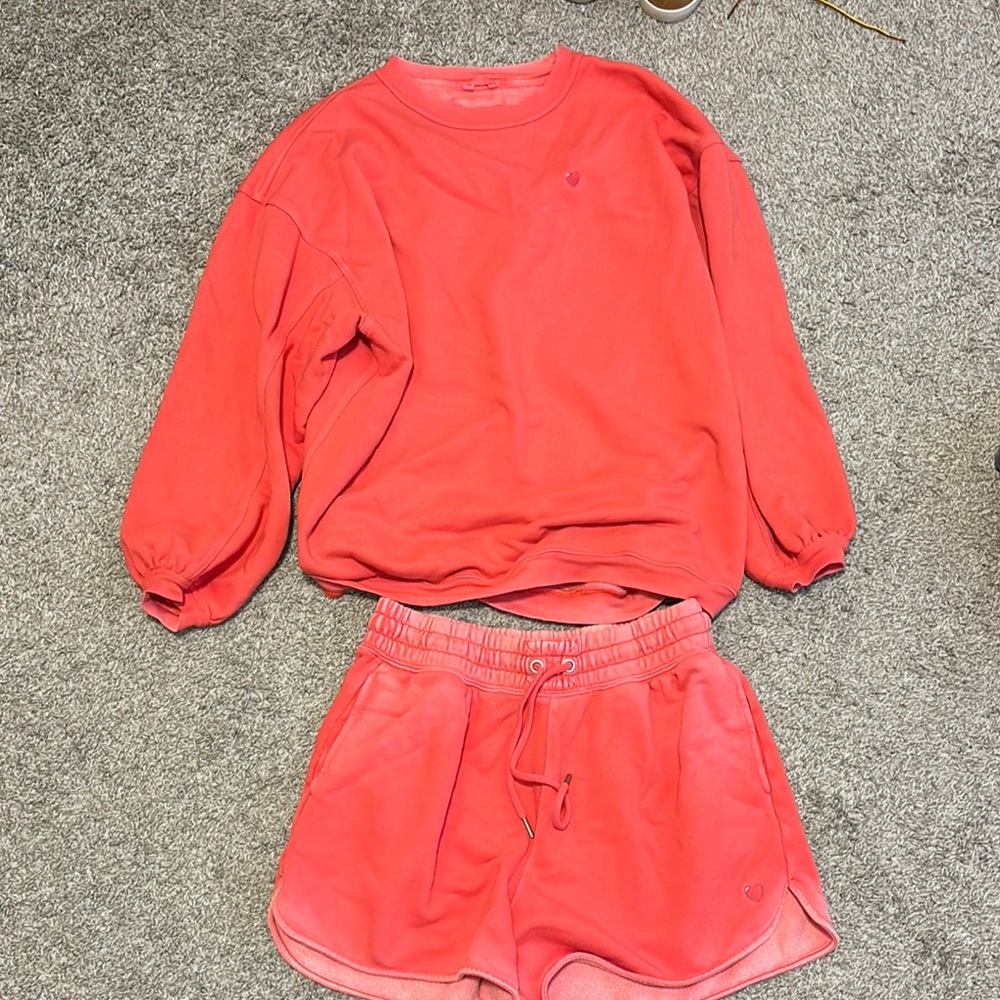 Aerie Red Sweatshirt and Shorts Heart Set